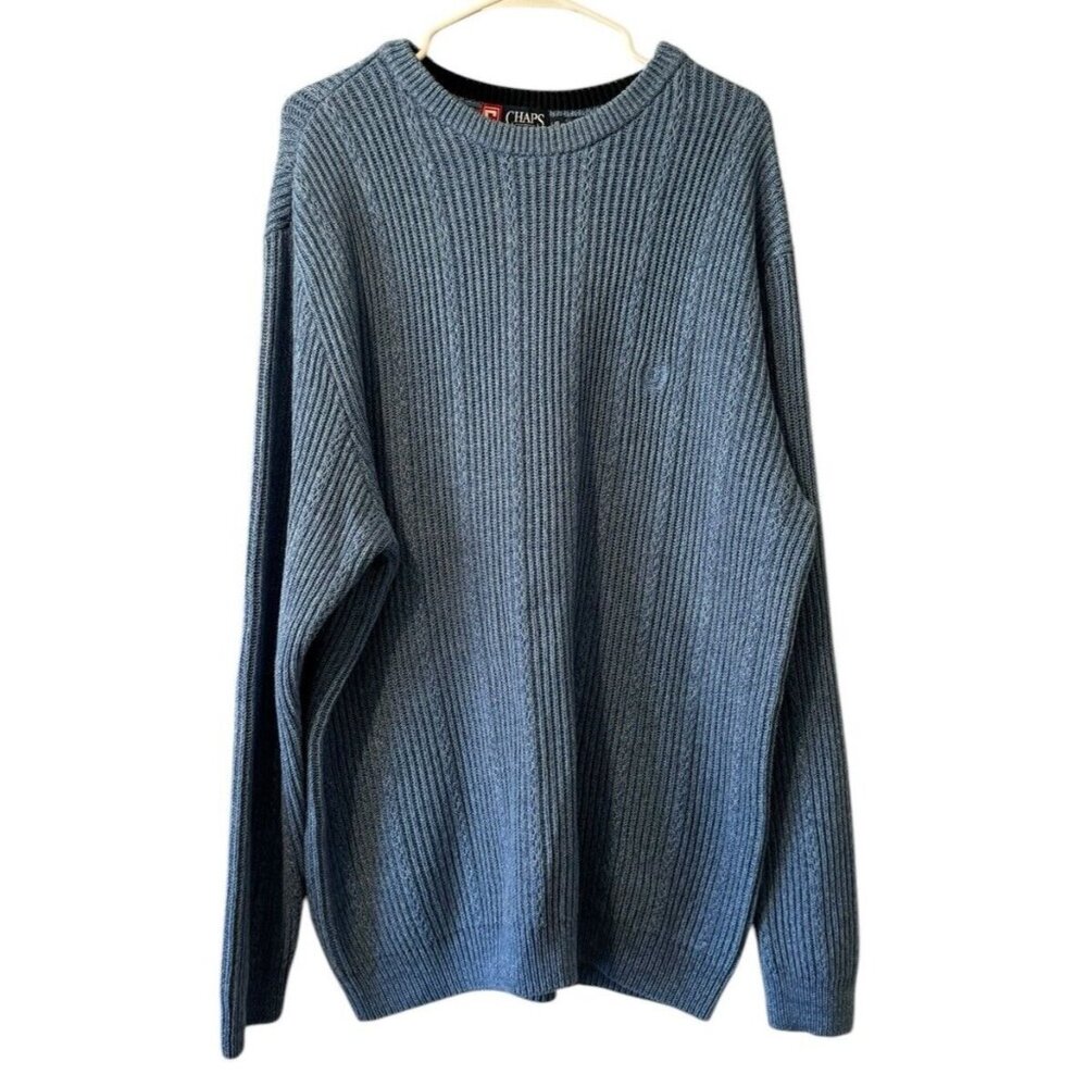 Chaps Sweater Men Large Blue Pullover Sweater Casual Crewneck Knit Preppy Modern